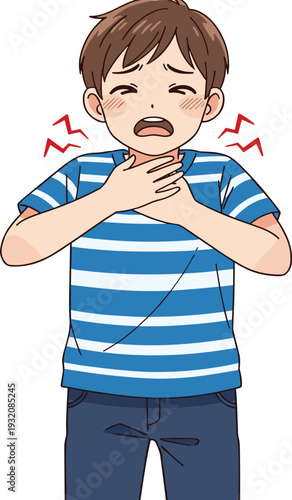 Distressed Child Clutching Throat Showing Choking Symptoms with Pain Expression – Medical Emergency Concept for Pediatric Health and Safety Illustration