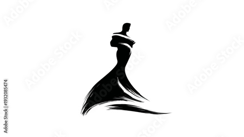 A stylized silhouette of a woman in a flowing gown, rendered with brushstrokes