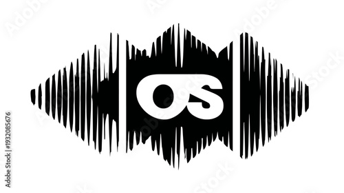 Abstract black and white design with distressed texture. Central letters "OS" in white, inside a diamond shape