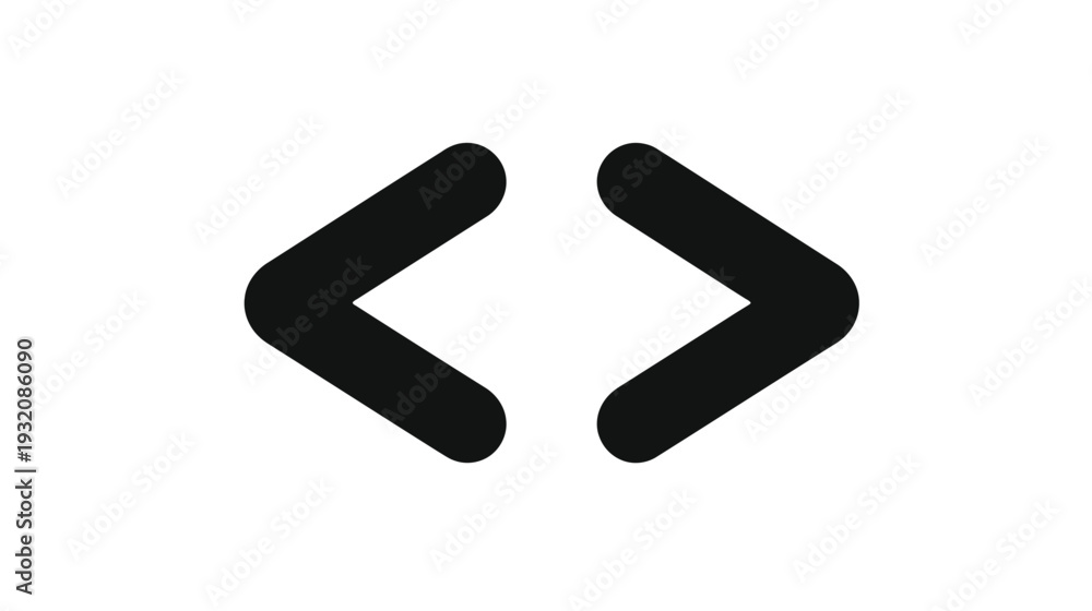 Obraz premium A minimalist icon featuring two black angular brackets, symmetrically arranged on a white background
