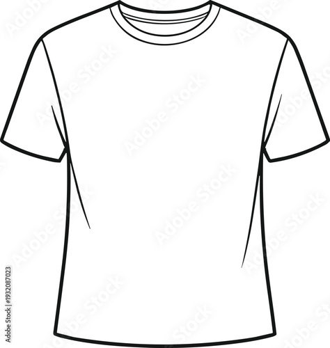 Front view basic t-shirt flat sketch, short sleeve crew neck tee, vector fashion CAD drawing, blank apparel design template