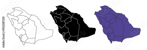 A set of vector maps of Saudi Arabia with prefecture boundaries in three styles