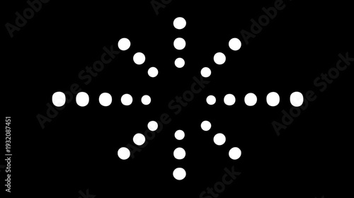 A black and white image displays a central cluster of white circles, radiating outwards in a star pattern
