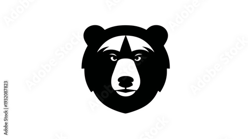 A stylized black and white bear head, facing forward with a white snout and a white marking on its forehead