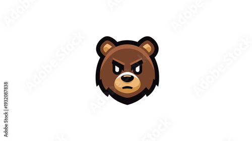 A stylized illustration of a bear's head with an angry expression against a white backdrop