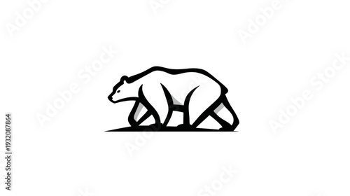 A stylized illustration of a bear walking on a white background, using bold black lines