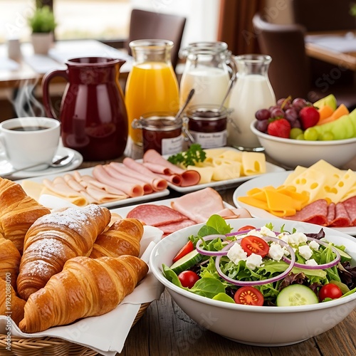 Assortment of delicious breakfast offerings presented buffet style setting