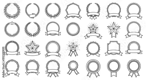 Collection of various award and medal icons in line art style