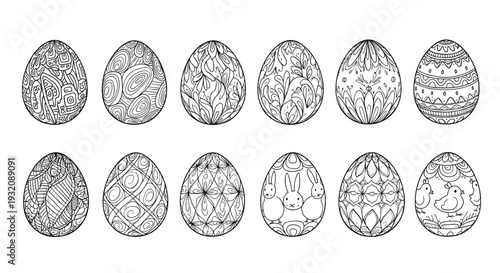 Set of decorative easter eggs with intricate patterns and designs