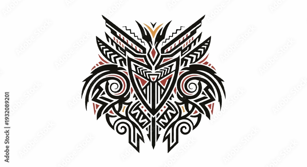 Fototapeta premium Tribal tattoo design with intricate patterns and abstract shapes.