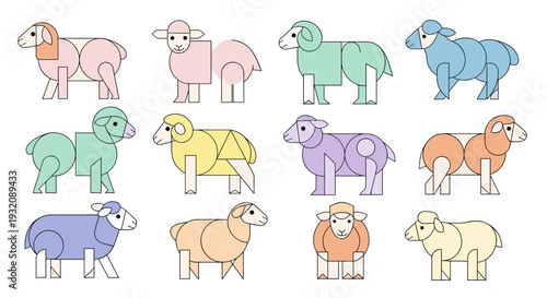 Collection of colorful cartoon sheep illustrations in various poses
