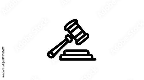 A simplified icon of a wooden gavel and its base, displayed with a minimalist outline