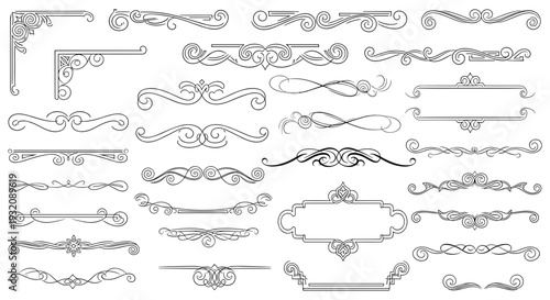Collection of vintage decorative flourishes and ornamental borders