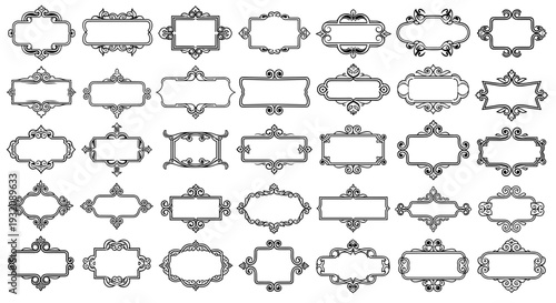 Collection of vintage ornate decorative frames and labels