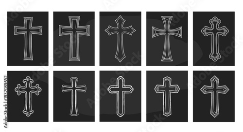 Collection of various ornate christian crosses with intricate designs