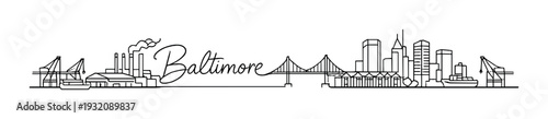 Baltimore script integrated with harbor skyline and bridge