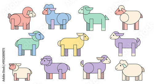 Collection of colorful cartoon sheep illustrations
