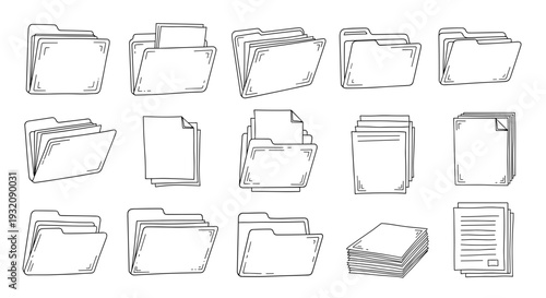 Collection of various open and closed folders and documents