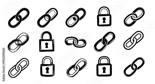Collection of various chain links and padlocks