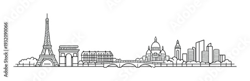 Paris skyline showing eiffel tower arc de triomphe and river