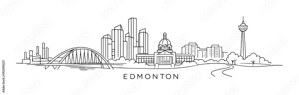 Fototapeta premium Edmonton skyline with river bridge and legislature dome