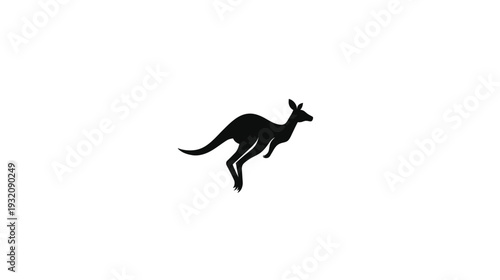 A silhouette of a kangaroo in mid-jump against a white background. Simple and minimalist design