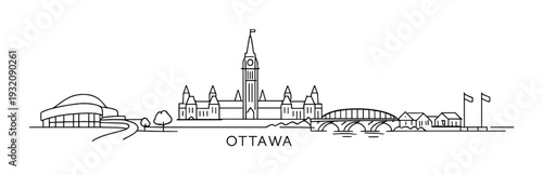 Ottawa skyline with parliament hill and river bridge