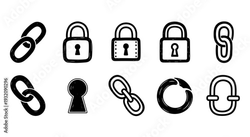 Collection of various lock and chain icons