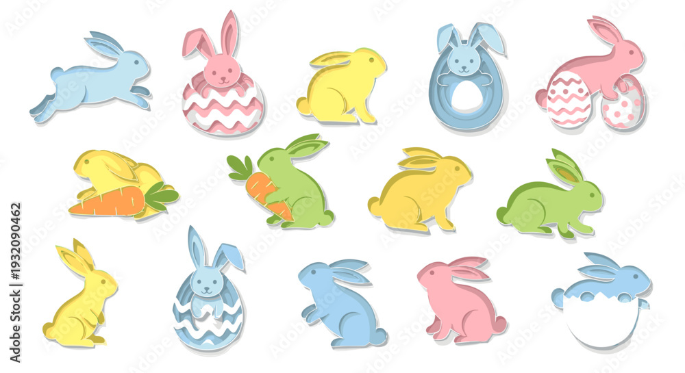 Obraz premium Collection of colorful cute bunny illustrations for spring or easter