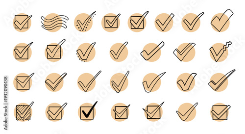 Collection of handdrawn checkmarks and icons in various styles