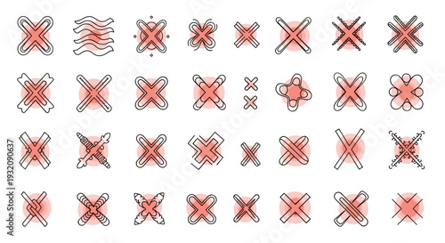 Collection of red crossed symbols and icons