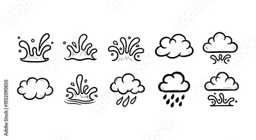 Collection of weather icons including sun clouds rain and snow