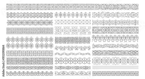 Collection of various textured and patterned decorative borders