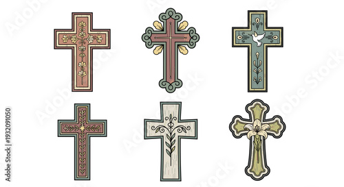 Collection of six ornate christian crosses with intricate designs