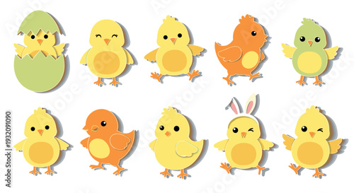 Collection of cute cartoon ducklings in various poses and colors