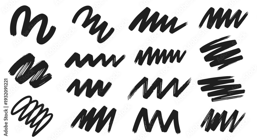 Fototapeta premium Collection of black marker scribbles and doodles