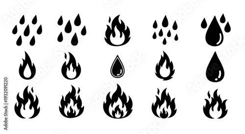 Collection of various fire and flame icons in different styles