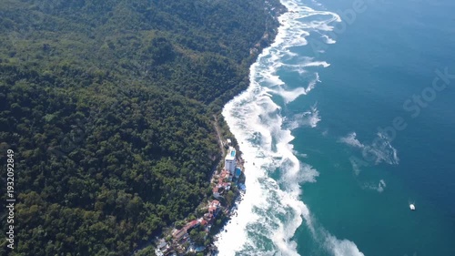 Tilt Up Drone Shot Revealing South Coast of Mismaloya, Mexico