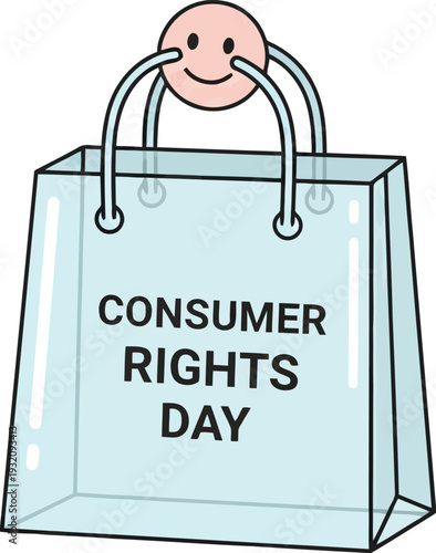 Glass Shopping Bag with Happy Face Handle for Consumer Rights Day Concept