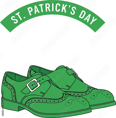 Green Dress Shoes Illustration for St. Patrick's Day Celebration with Festive Banner