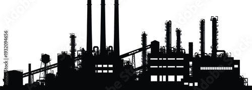 Industrial factory complex with multiple smokestacks