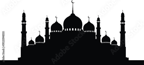 Mosque silhouette with domes and minarets