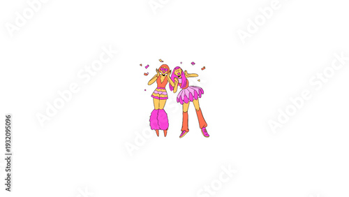 Happy Girls Celebrating Party Fun Cartoon Illustration