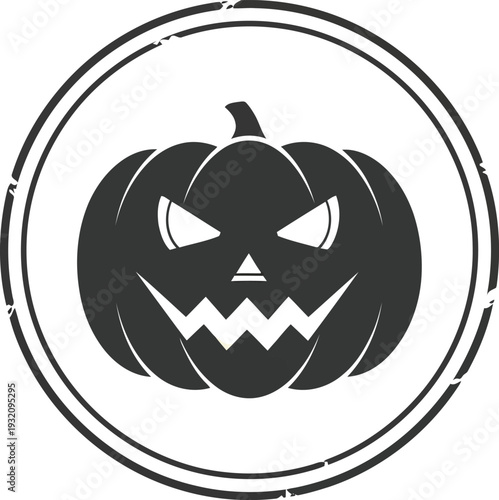Scary Jack O Lantern Pumpkin Icon in Grunge Circle for Halloween Party Invitations and Decorations