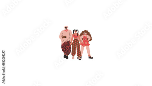 Diverse Stylish Women Standing Together Body Positive Cartoon Illustration