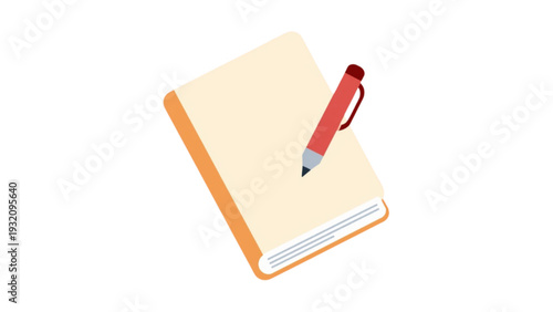 Notebook with Pen Minimal Flat Design Illustration