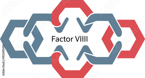 Factor VIII infographic with interconnected hexagons for medical, hematology, and blood disorder concepts