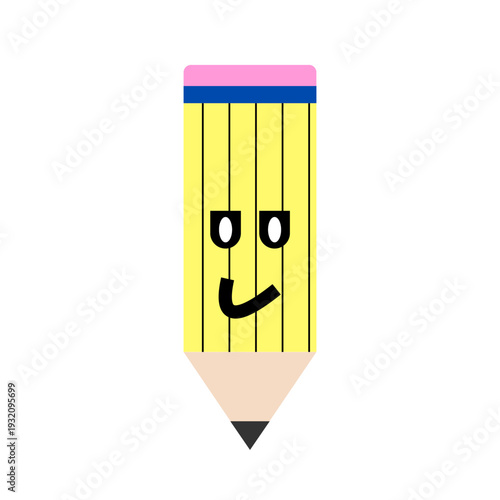 pencil with eraser vector graphic. Back to School supplies, yellow pencil character with face