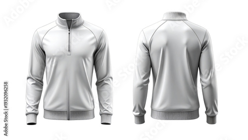 Front and back half zip sweatshirt technical fashion illustration with ribbed cuffs hem, long sleeves and collar mockup