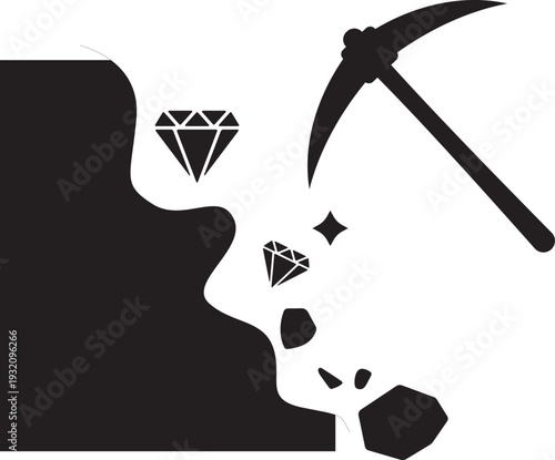 Mining for precious diamonds and gems with pickaxe